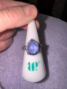 bp Silver Ring with Pear-Shaped Lavender Stone and Halo